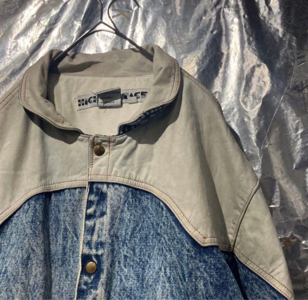 USA購入古着 vintage デニムジャケット 切り返し ホワイト レザー