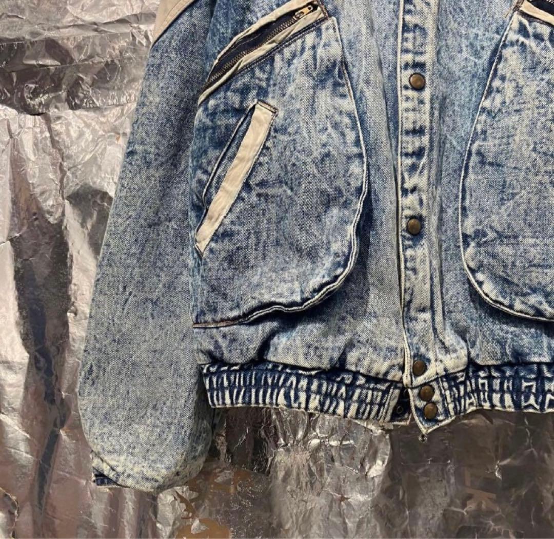 USA購入古着 vintage デニムジャケット 切り返し ホワイト レザー