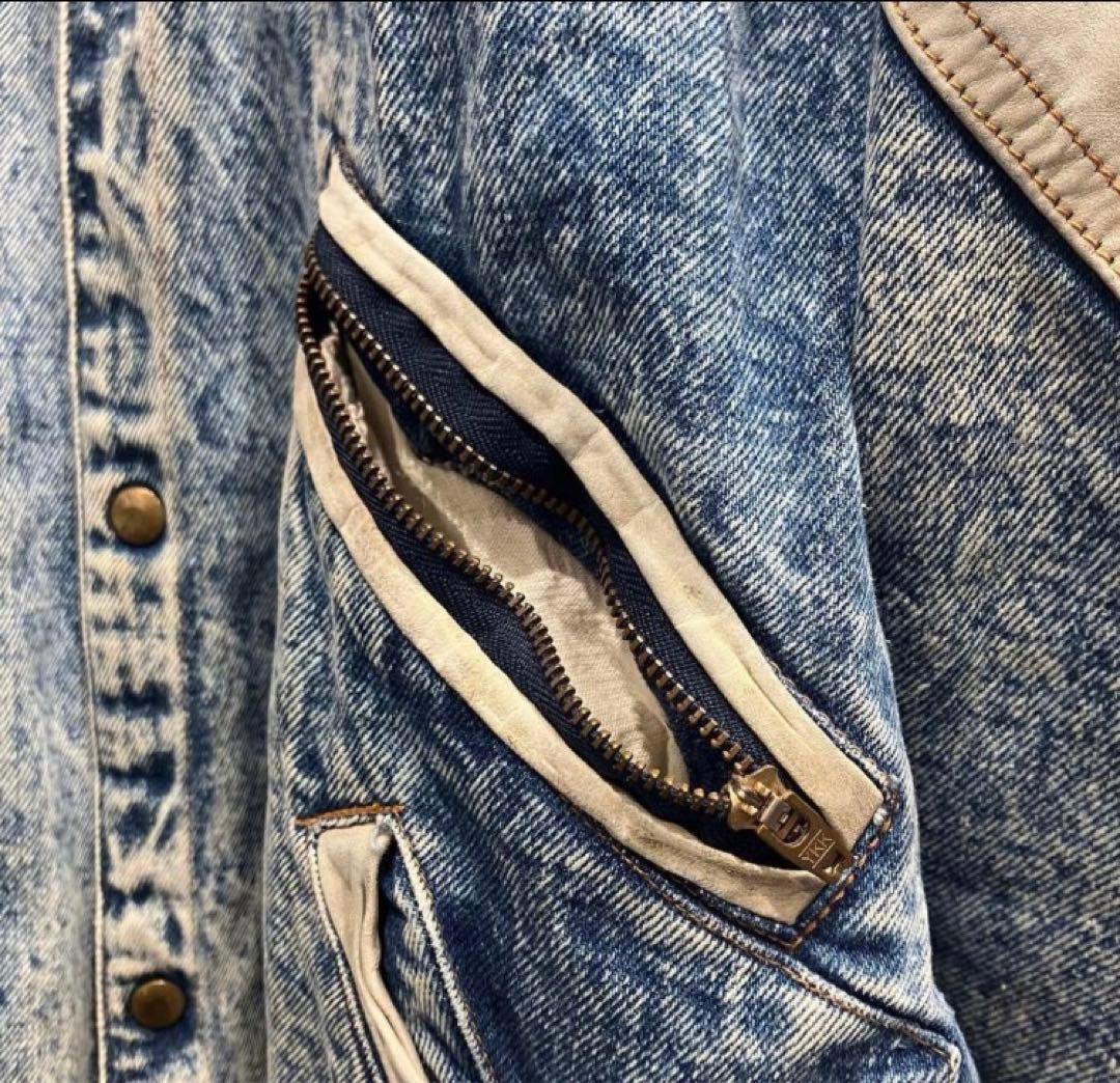 USA購入古着 vintage デニムジャケット 切り返し ホワイト レザー