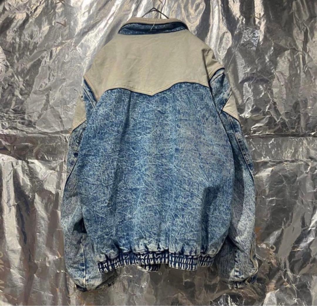 USA購入古着 vintage デニムジャケット 切り返し ホワイト レザー