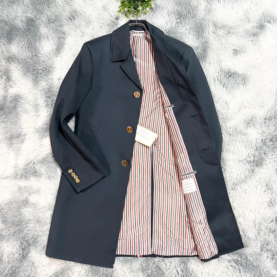 極美品　トムブラウン　バルカラーコート　ネイビー　金ボタン　タグ付き