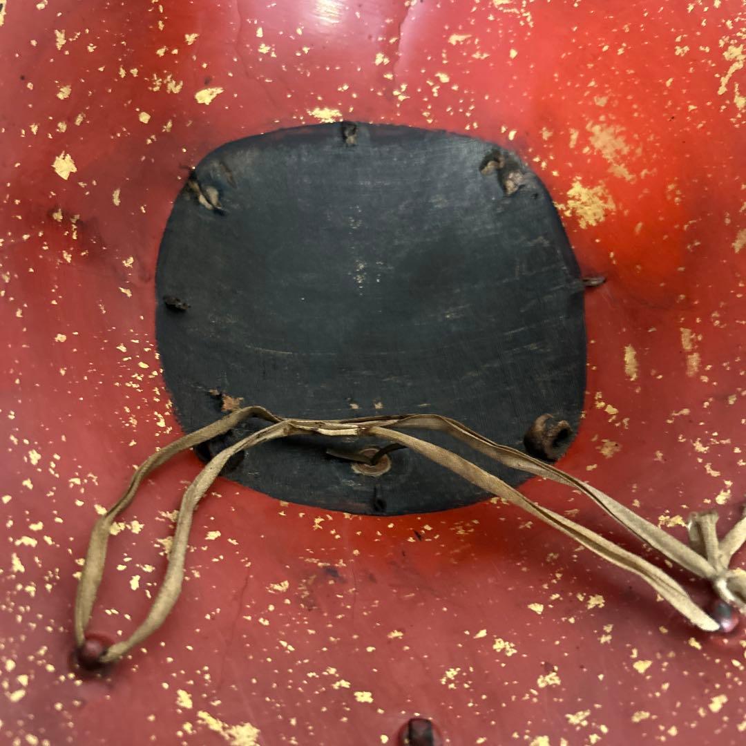 九曜紋 平陣笠 家紋入 黒漆塗 骨董 アンティーク/甲冑/鎧兜/