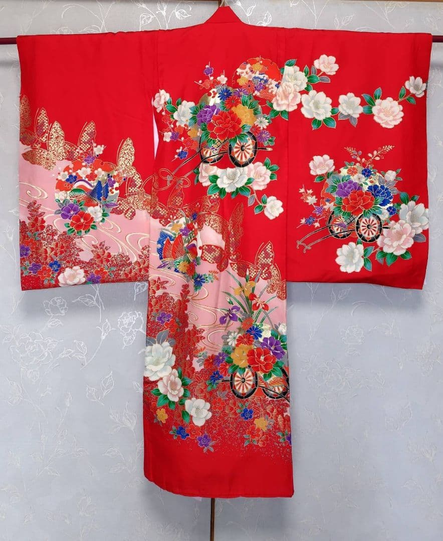 RK384アンティーク子供着物長襦袢付き着丈97センチ裄丈45センチ3歳用