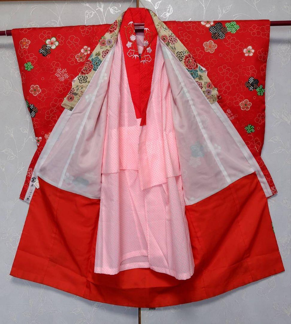 RK330アンティーク子供着物3点セット長襦袢巾着袋付き着丈90裄丈39