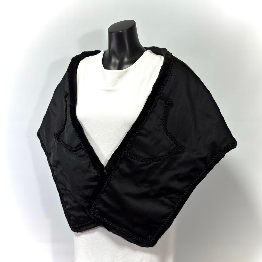 【高級】SAGA MINK サガミンク ショール シェアード加工 大判 ブラック