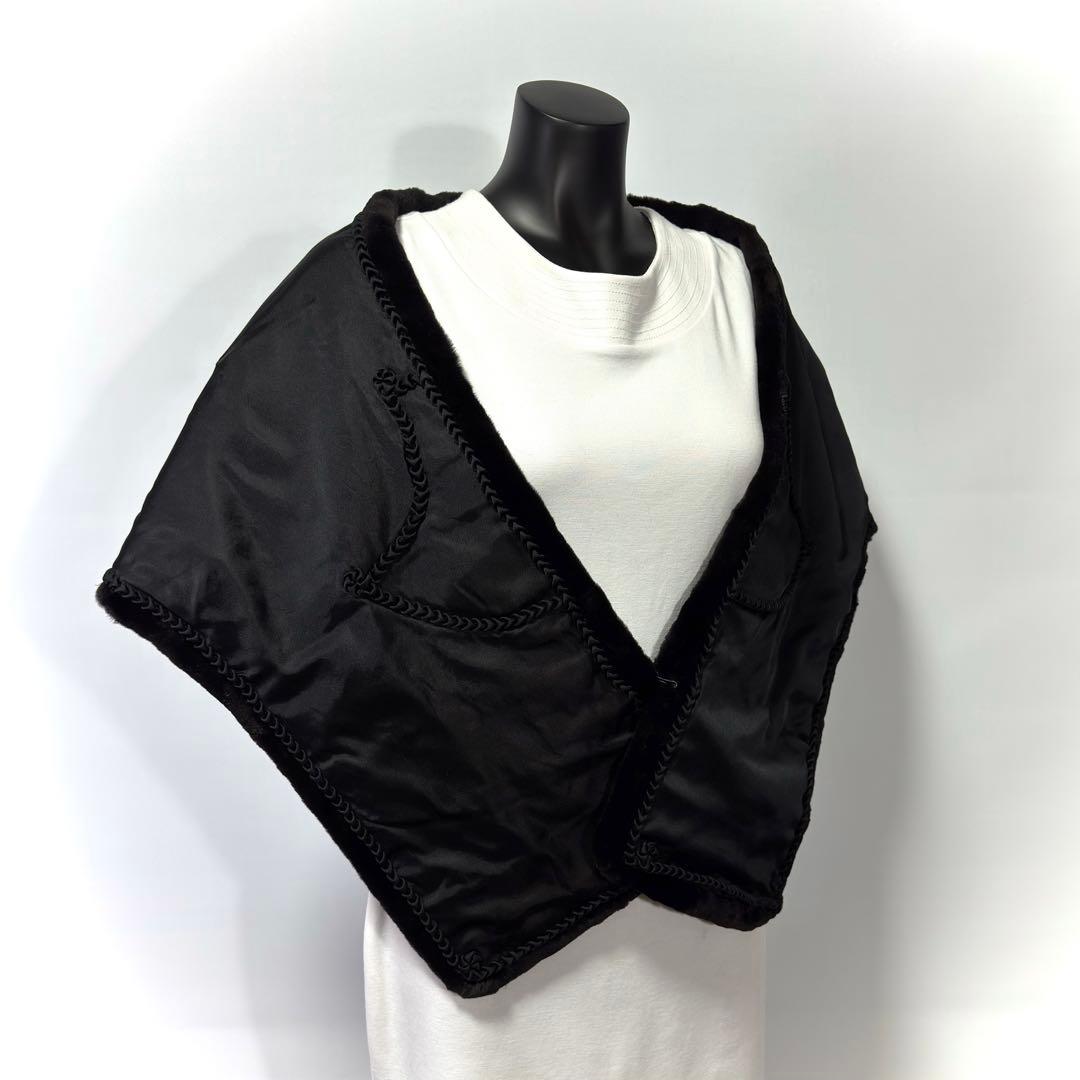 【高級】SAGA MINK サガミンク ショール シェアード加工 大判 ブラック