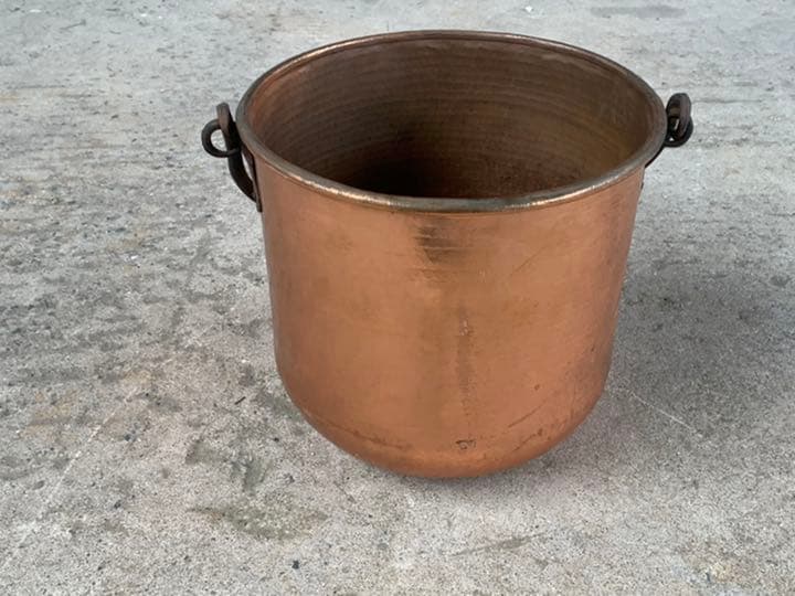 フランス ブロカント 純銅 打ち出し 大型 肉厚 銅鍋 直経 42cm 古道具
