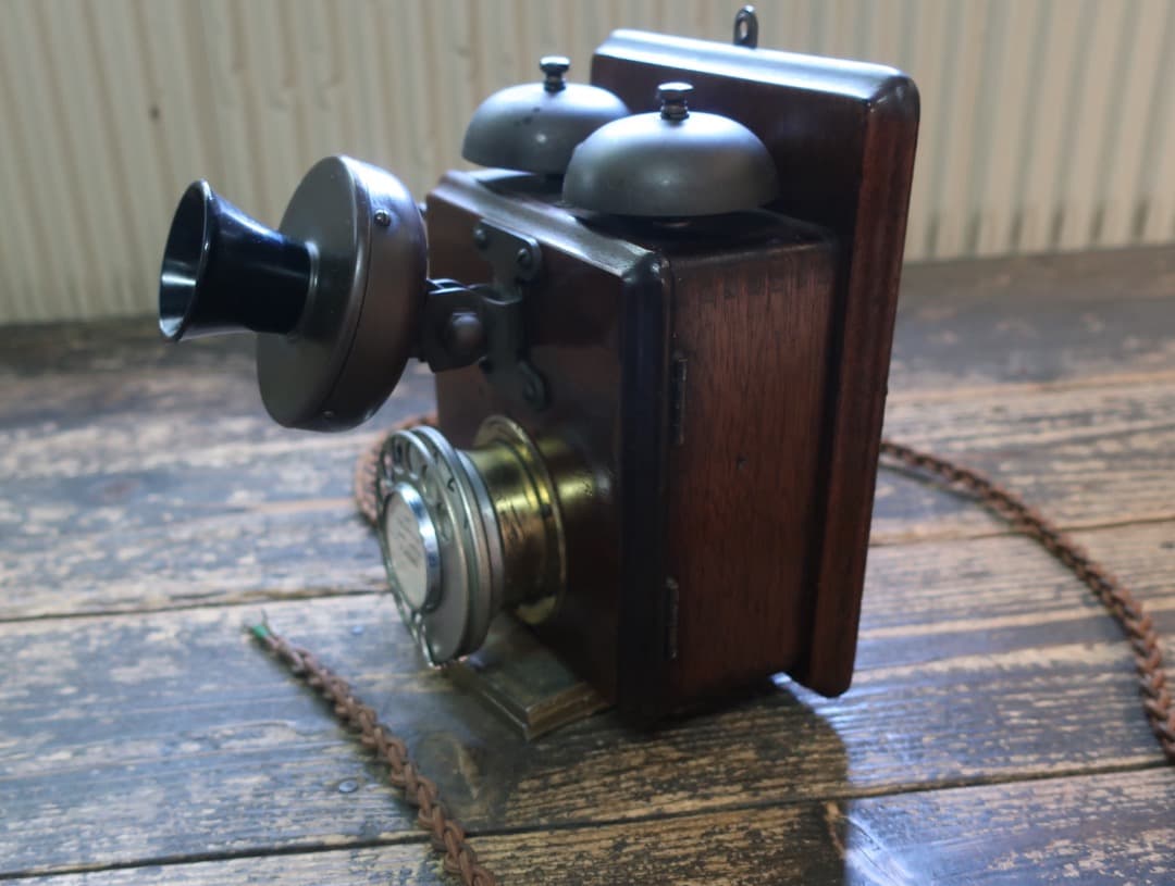 アンティーク電話 木製 ベル付き レトロ