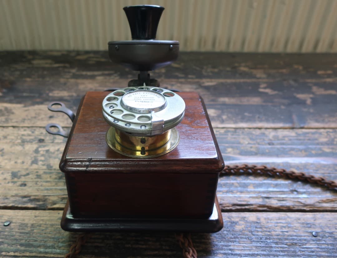 アンティーク電話 木製 ベル付き レトロ