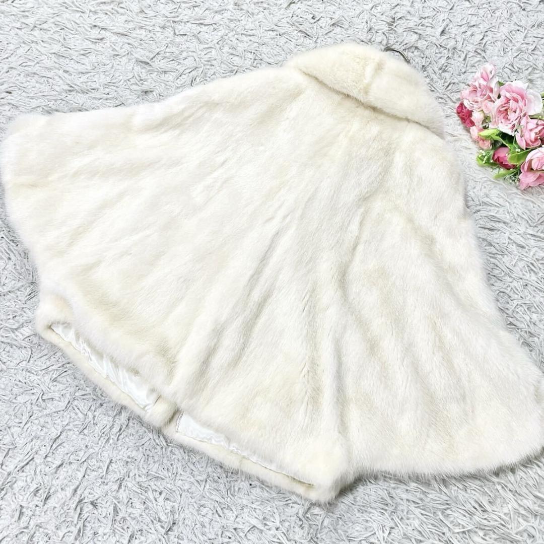 ホワイトミンク ポンチョ 本毛皮 リアルファー マント ケープ なめし柔らか