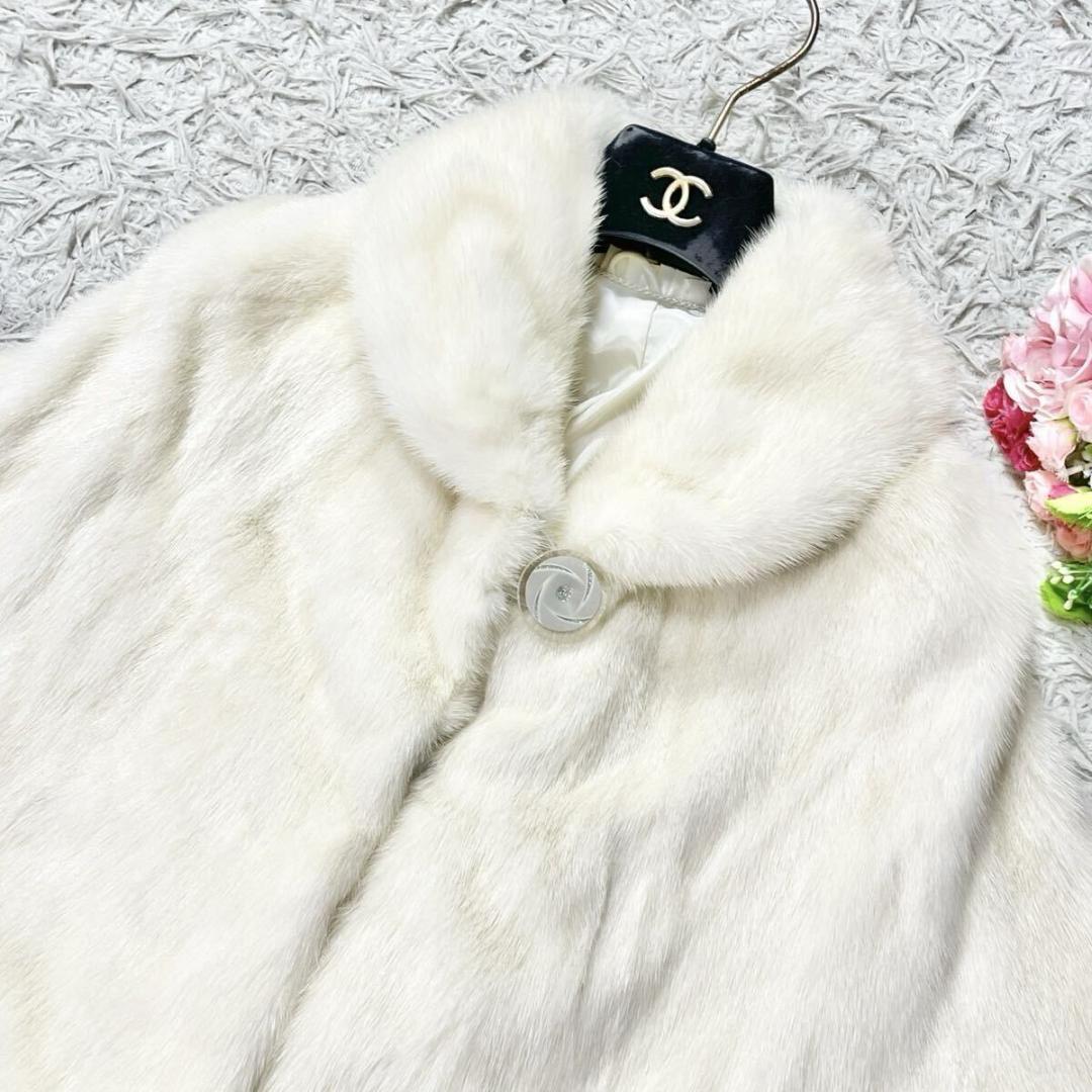 ホワイトミンク ポンチョ 本毛皮 リアルファー マント ケープ なめし柔らか