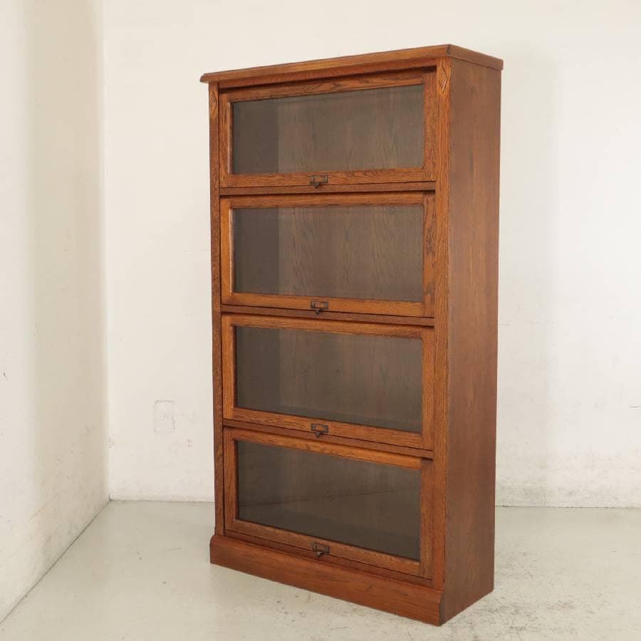 三越ブルージュ 4段フリーラック オーク無垢 ガラスフラップ扉