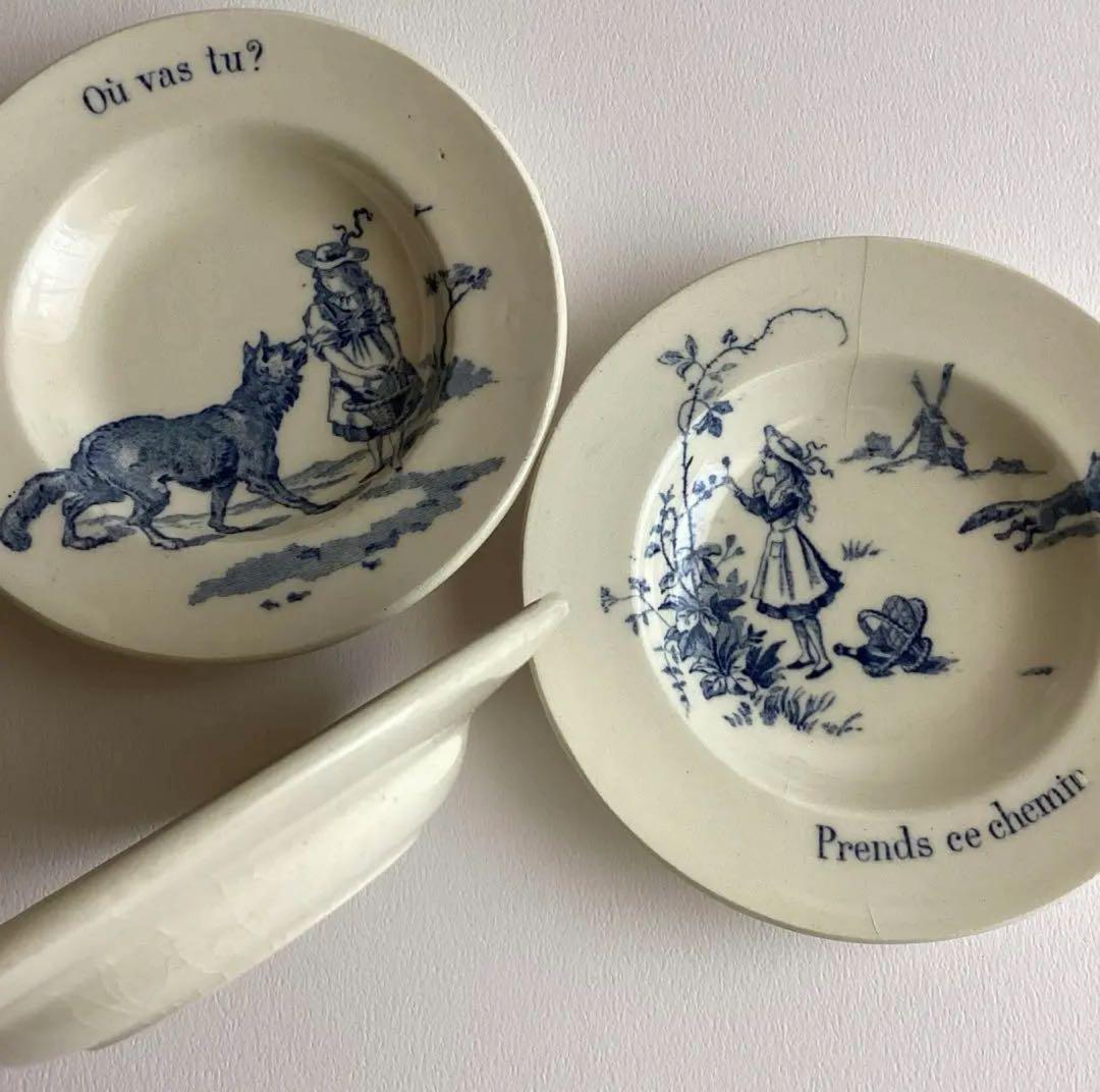 フランスアンティーク ♧ Gien ジアン ♧ 赤頭巾のディネット3枚セット