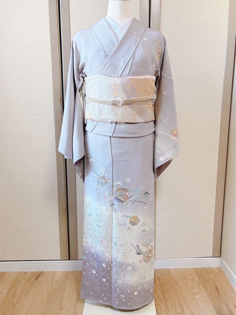 訪問着　フルセット　裄66 67 友禅 友禅　水色 卒業式　入学式　お宮参　袋帯