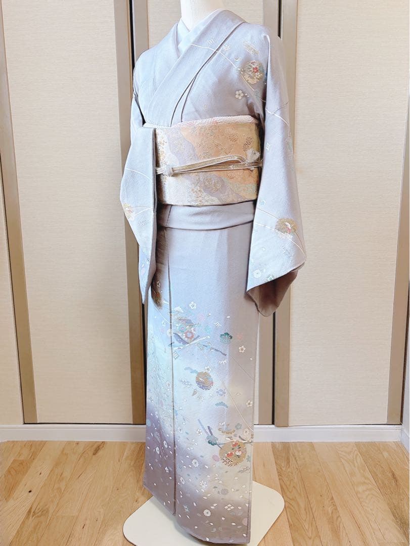 訪問着　フルセット　裄66 67 友禅 友禅　水色 卒業式　入学式　お宮参　袋帯