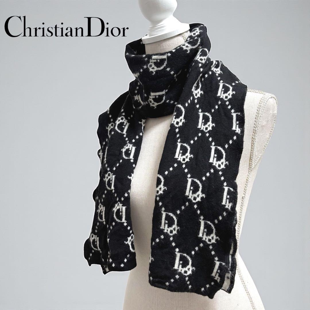 クリスチャンディオール トロッター柄 リバーシブル ウール マフラー