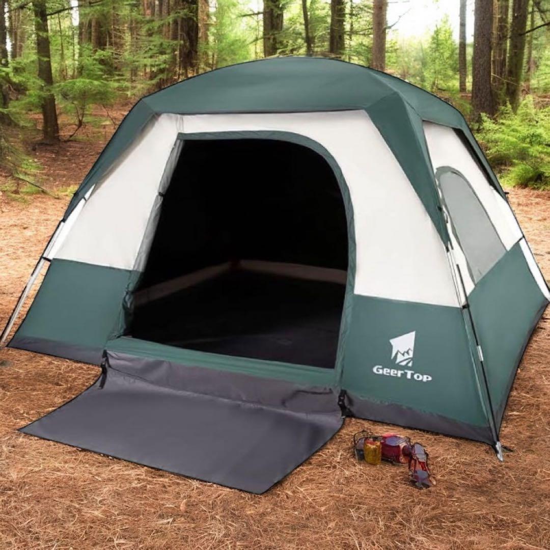 GEERTOP テント 4-6人用 大型 グリーン 防災 アウトドア 秋キャンプ
