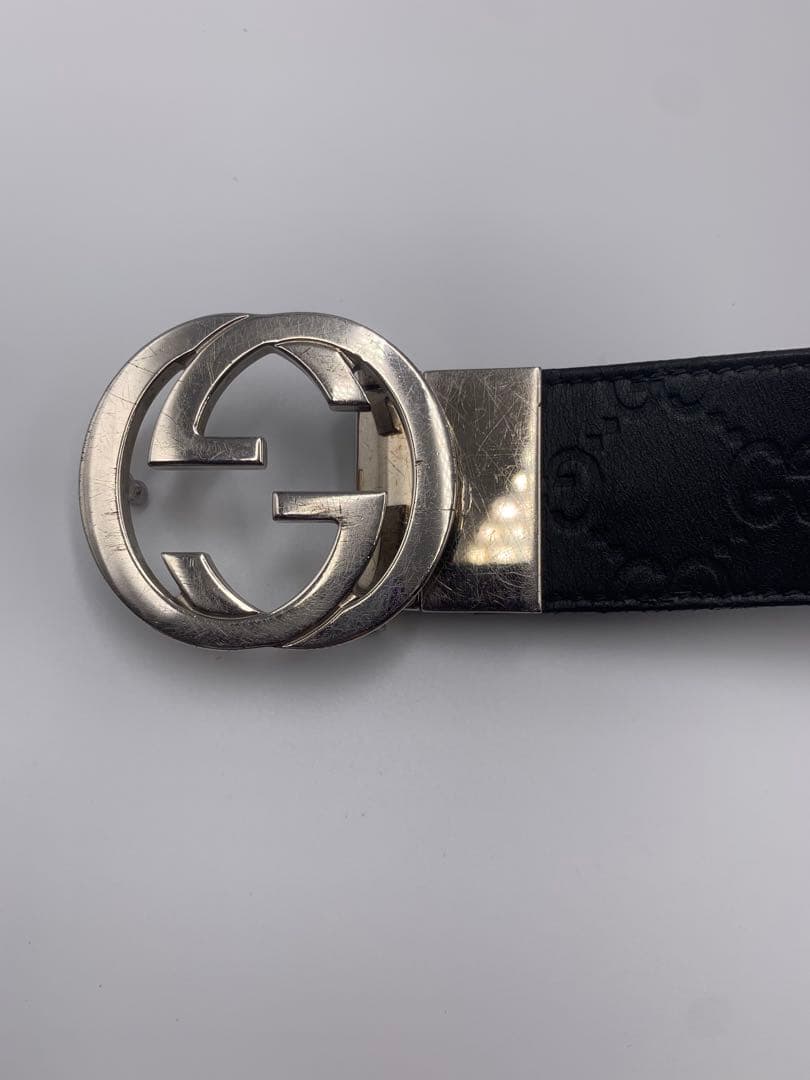 GUCCI グッチ シマ GG柄 リバーシブル ベルト バックルブラック レザー