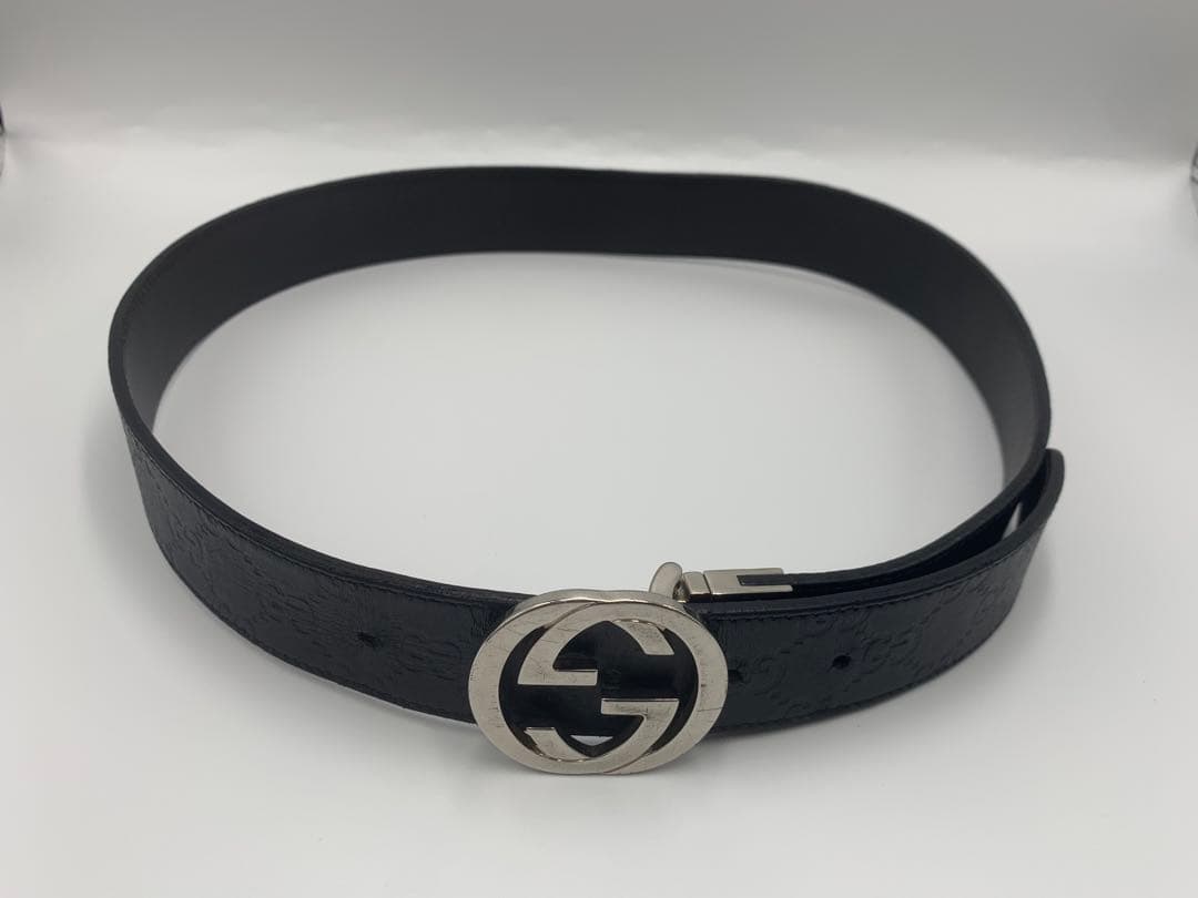 GUCCI グッチ シマ GG柄 リバーシブル ベルト バックルブラック レザー