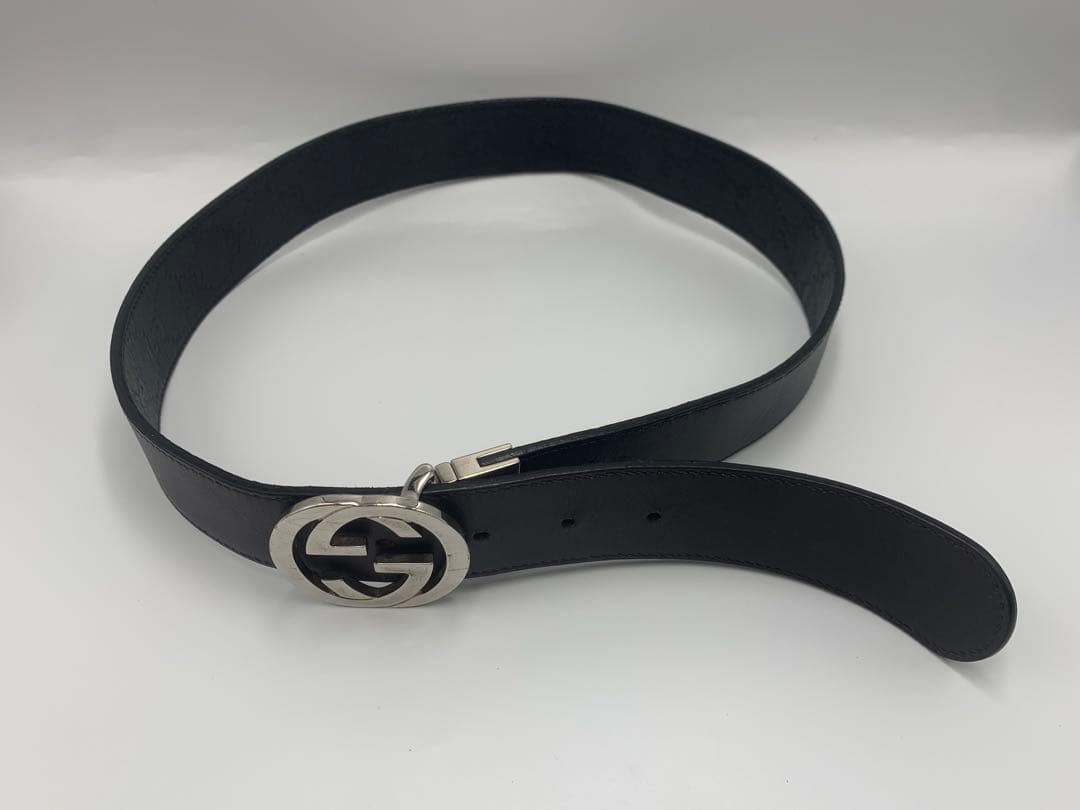 GUCCI グッチ シマ GG柄 リバーシブル ベルト バックルブラック レザー