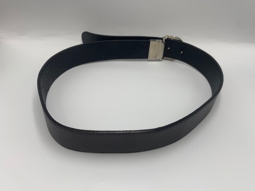 GUCCI グッチ シマ GG柄 リバーシブル ベルト バックルブラック レザー