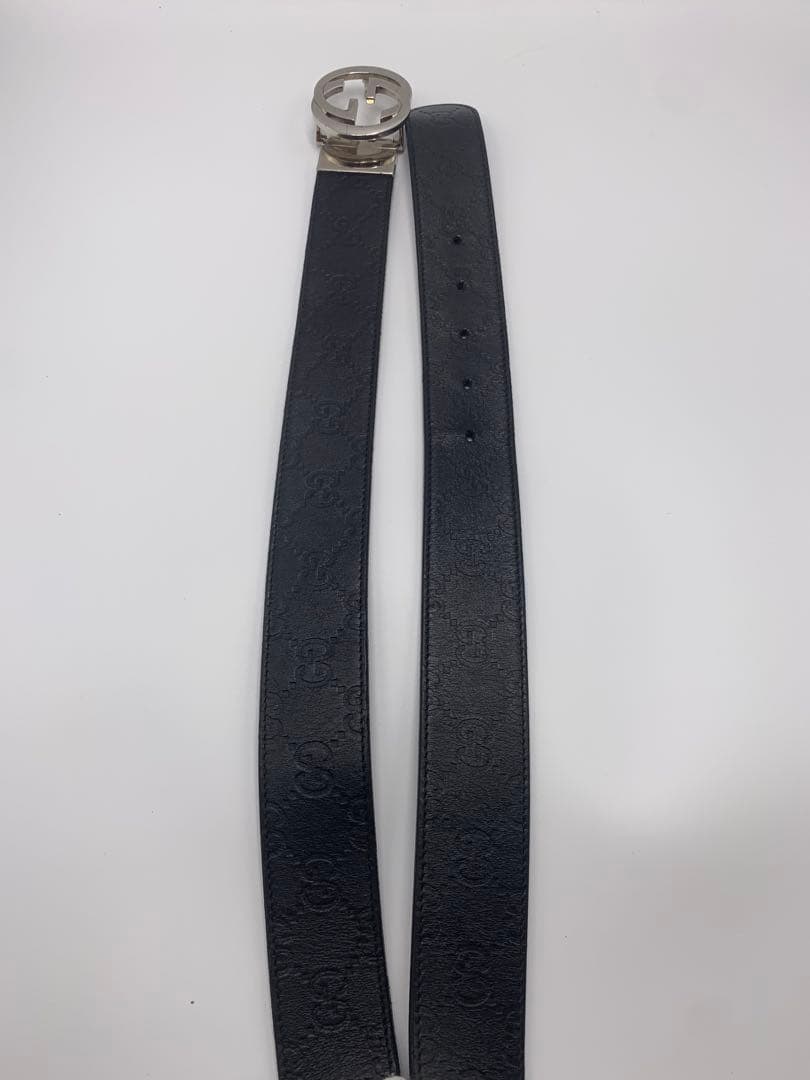 GUCCI グッチ シマ GG柄 リバーシブル ベルト バックルブラック レザー