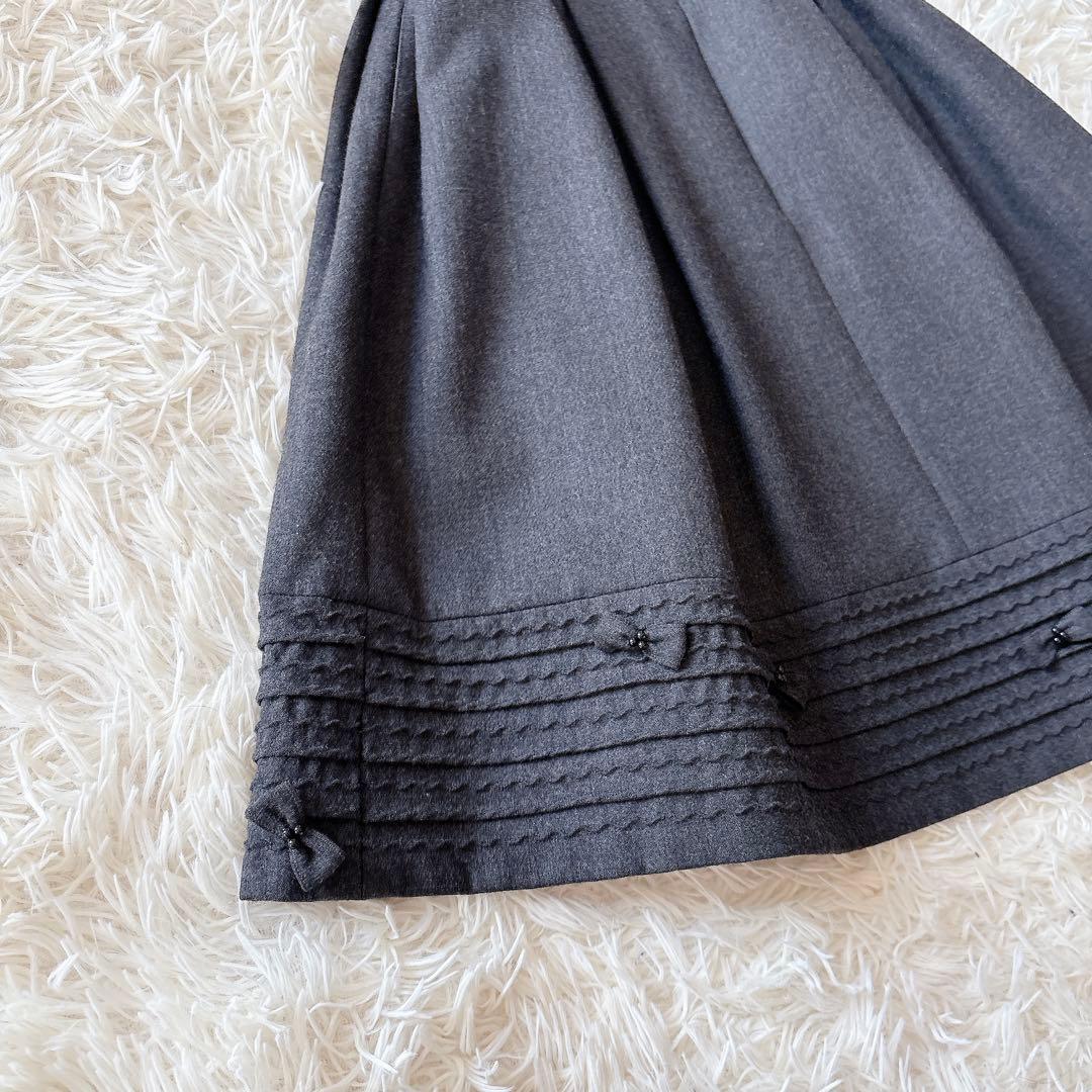 美品 ルネ Aラインワンピース ウール ボリューム リボン ノースリーブシンプル