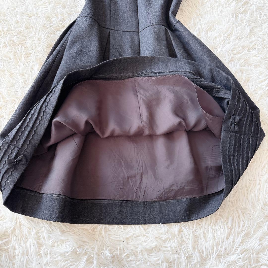 美品 ルネ Aラインワンピース ウール ボリューム リボン ノースリーブシンプル