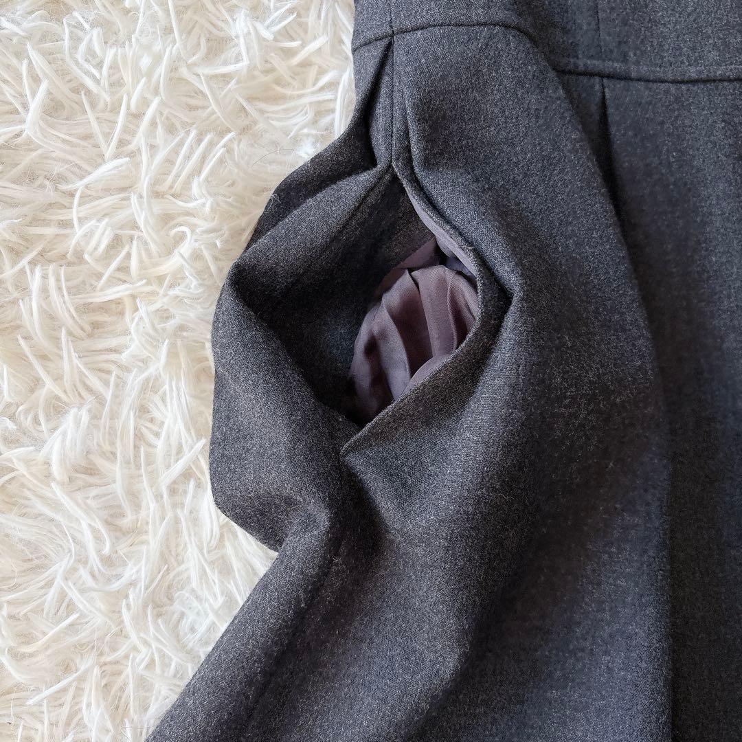 美品 ルネ Aラインワンピース ウール ボリューム リボン ノースリーブシンプル