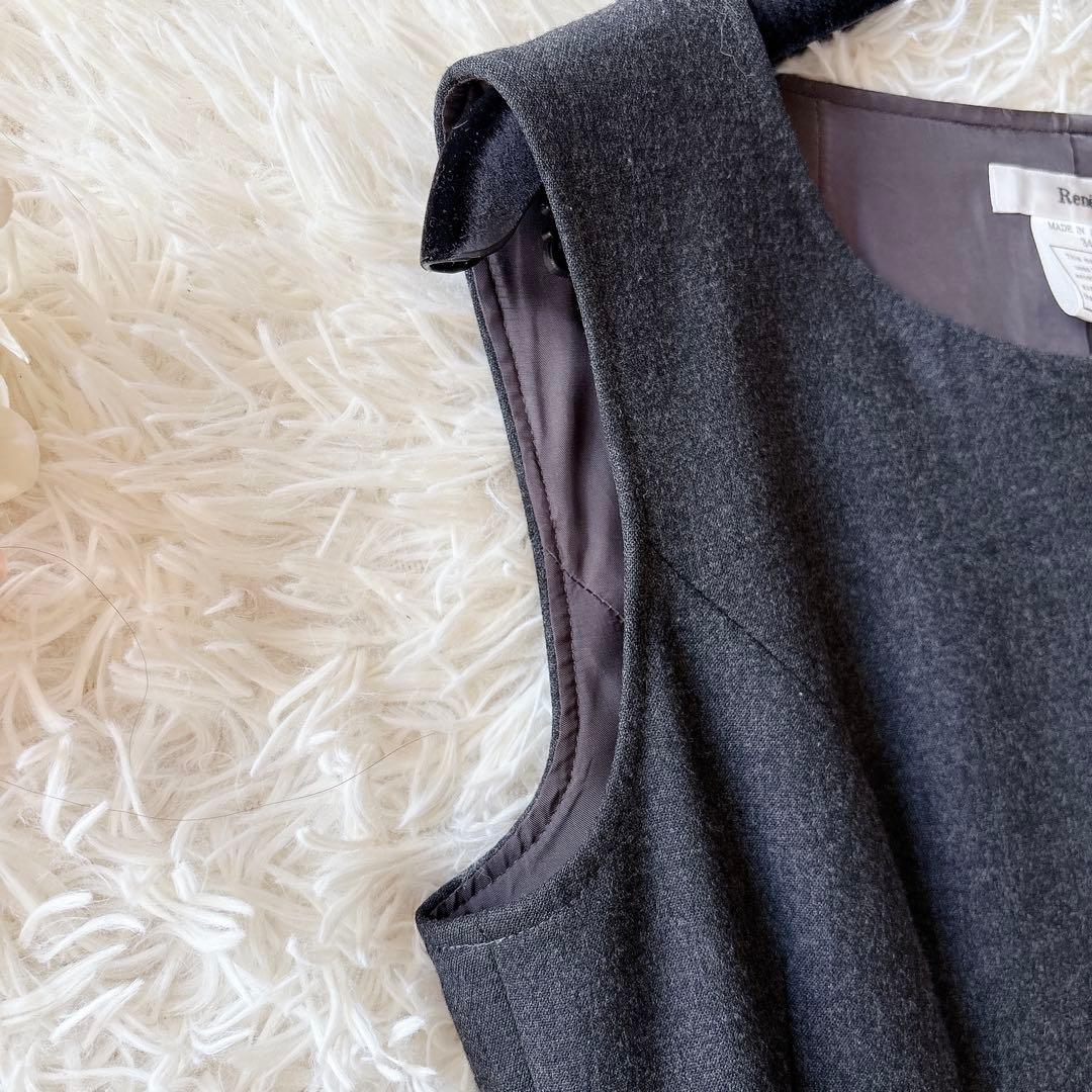 美品 ルネ Aラインワンピース ウール ボリューム リボン ノースリーブシンプル