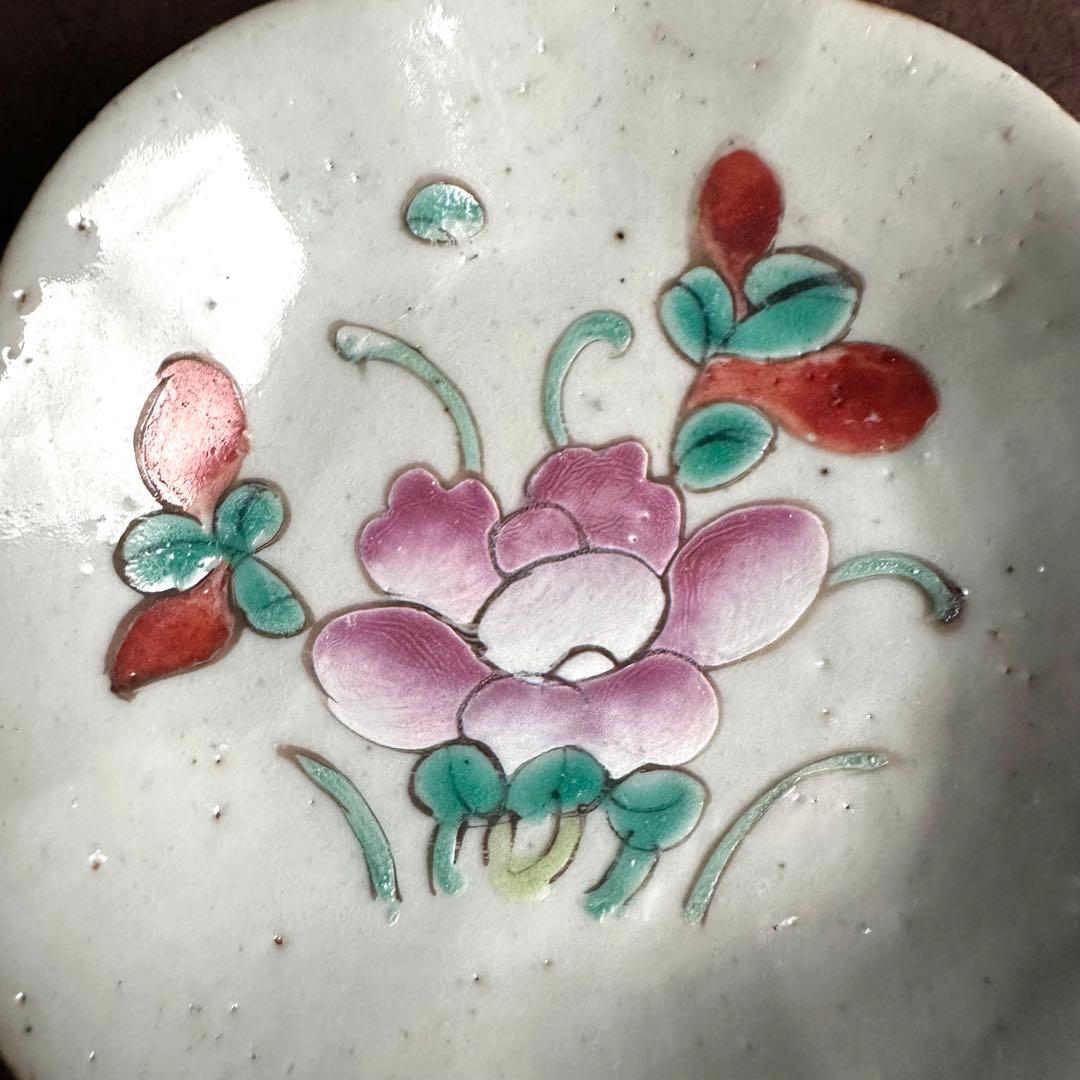 希少】清朝期 粉彩 花の図 輪花皿 台皿 小皿 中国古玩 中国美術 骨董品