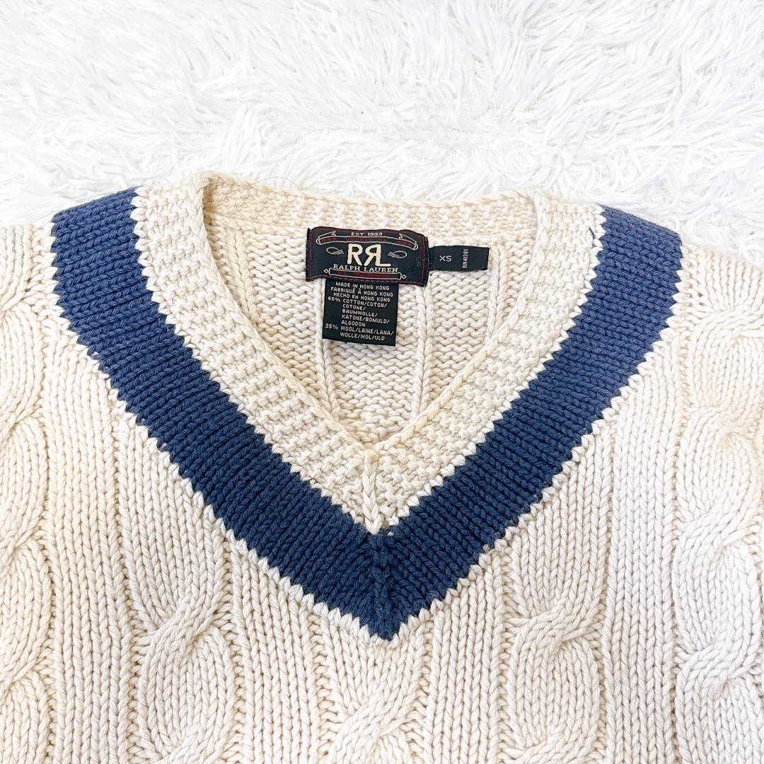 三つ星✨RRL　木村拓哉　チルデンニット　ケーブル　Vネック　S　アイボリー