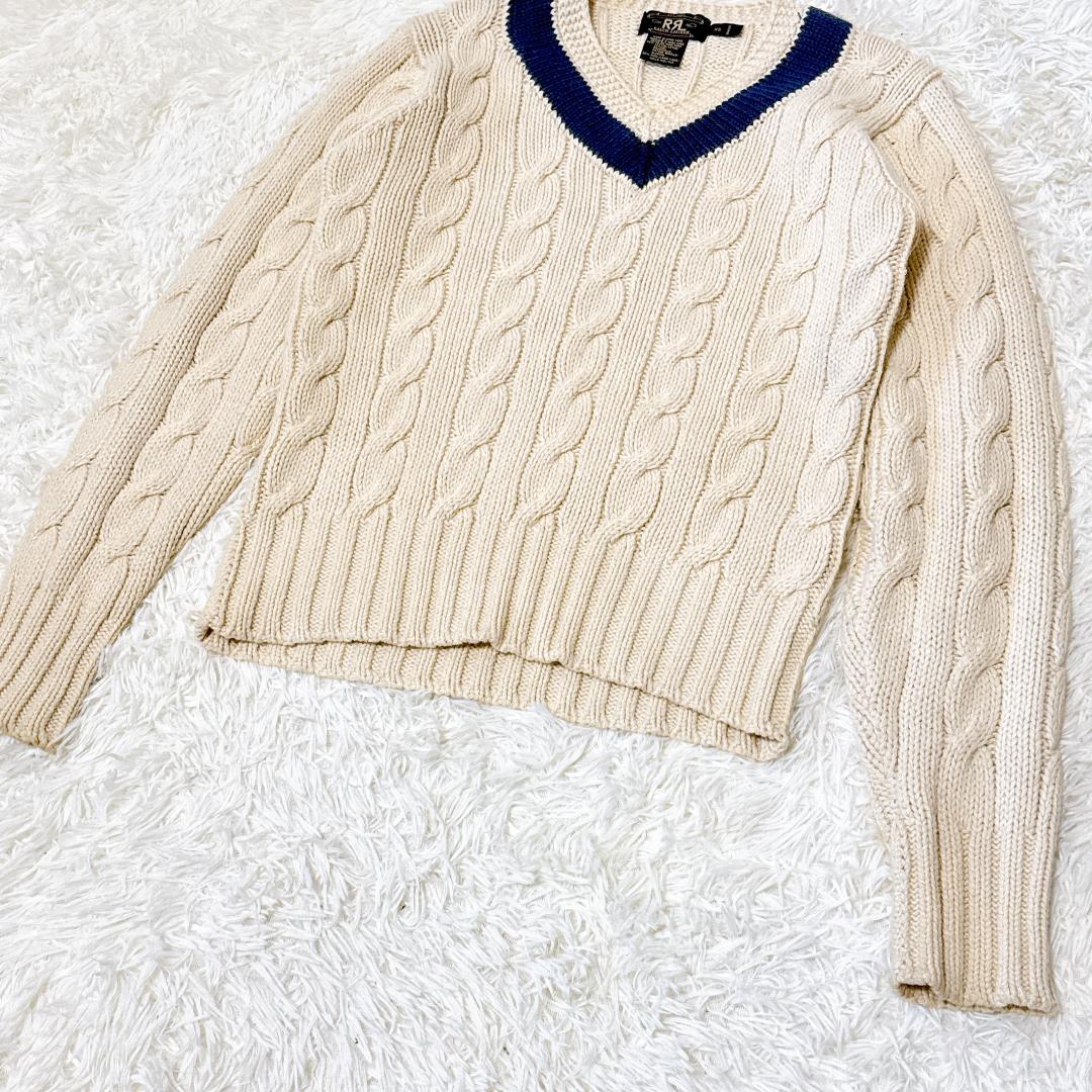 三つ星✨RRL　木村拓哉　チルデンニット　ケーブル　Vネック　S　アイボリー