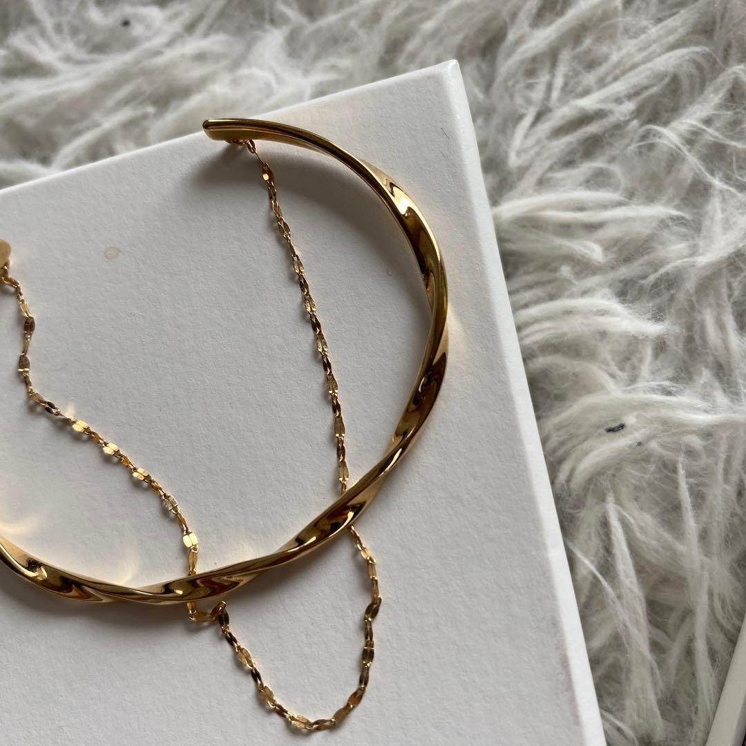 美品　ete(エテ) バングル ツイスト&チェーン　ゴールド　925