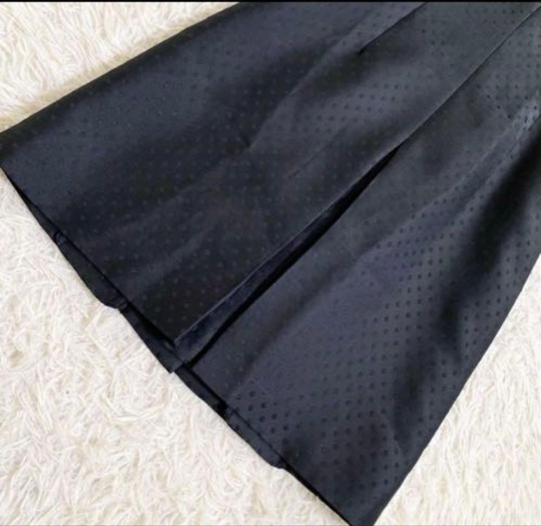 《美品》ルネ TISSUE 膝下丈ワンピース ドット 襟 ボタン 黒 38