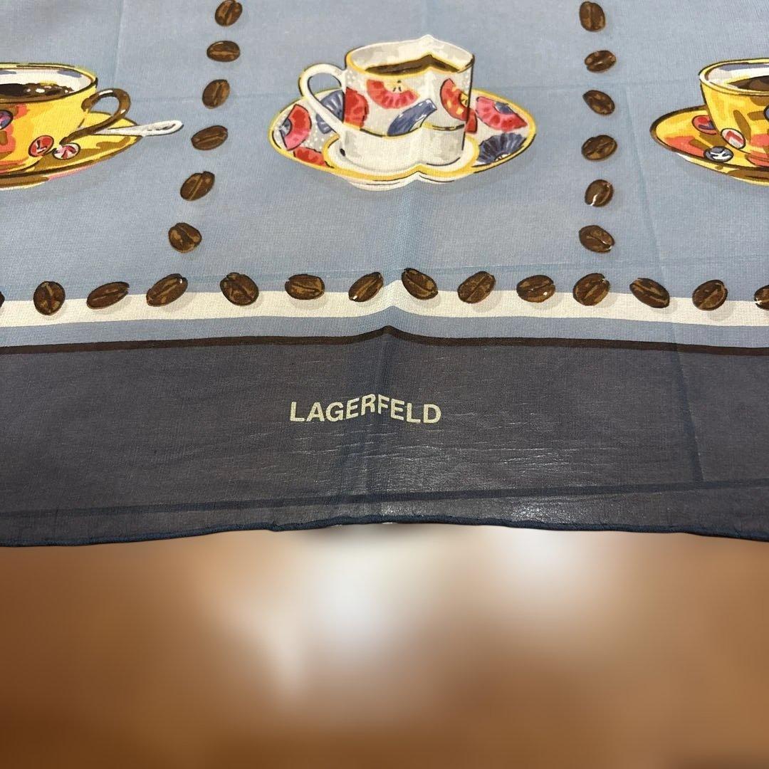 ラガーフェルド LAGERFELD コーヒーカップデザイン 大判スカーフ