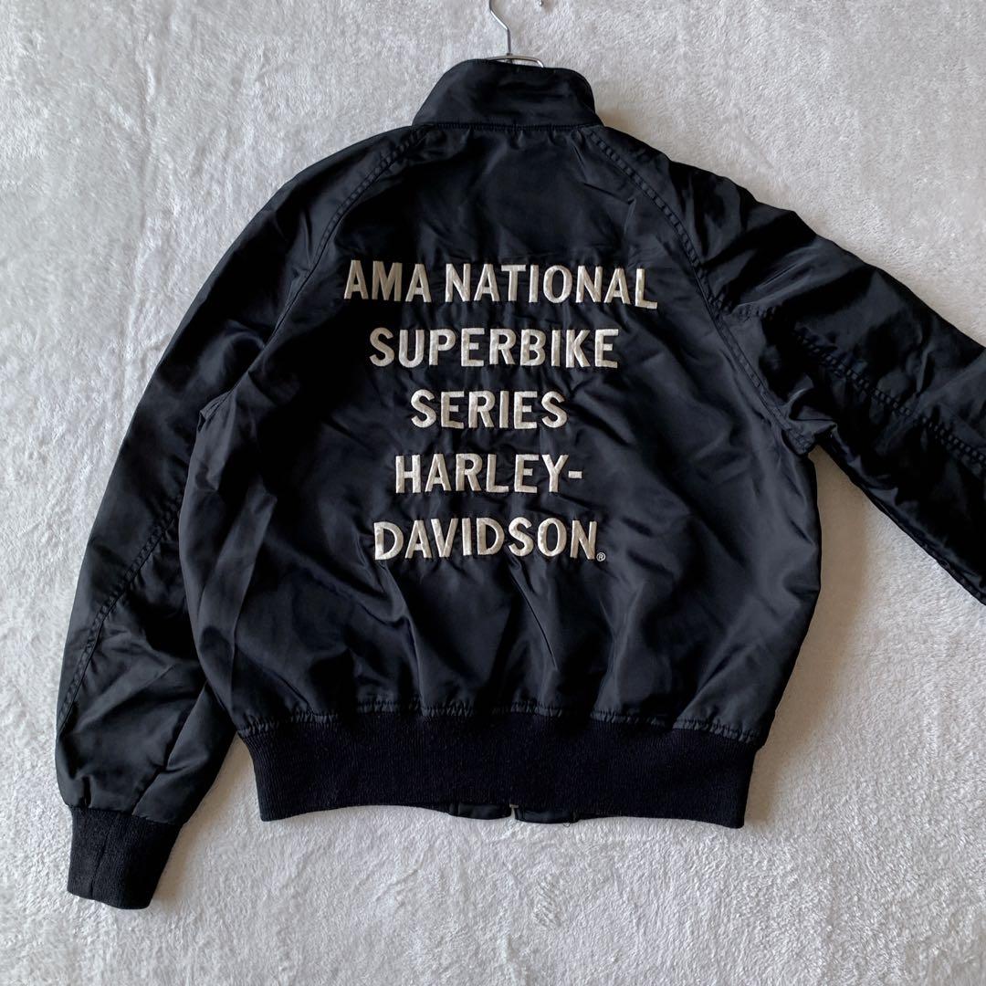 希少 ハーレー ダビッドソン ナイロン ライダース ジャケット バック刺繍ロゴ