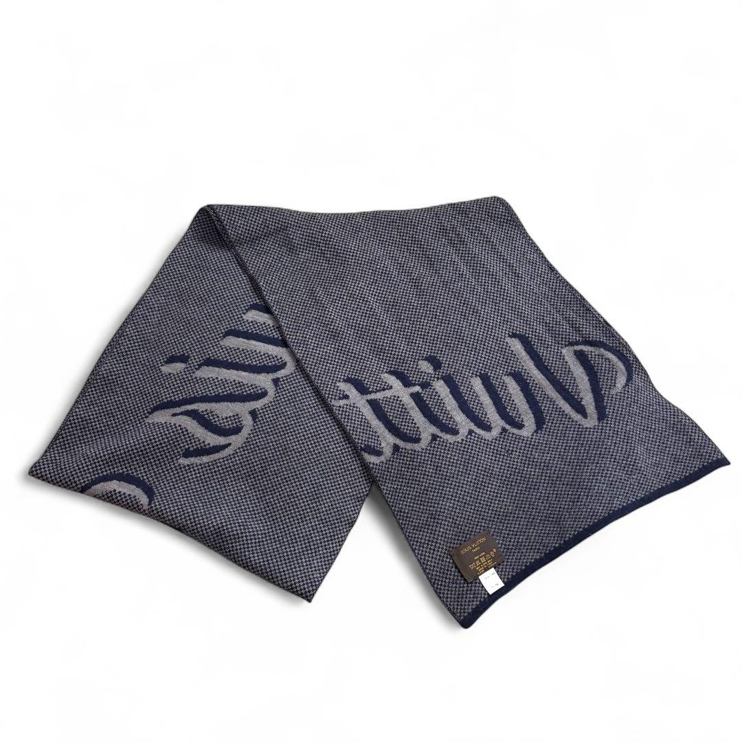 ルイヴィトン エシャルプ マフラー マイクロダミエ ウール 紺 ネイビー