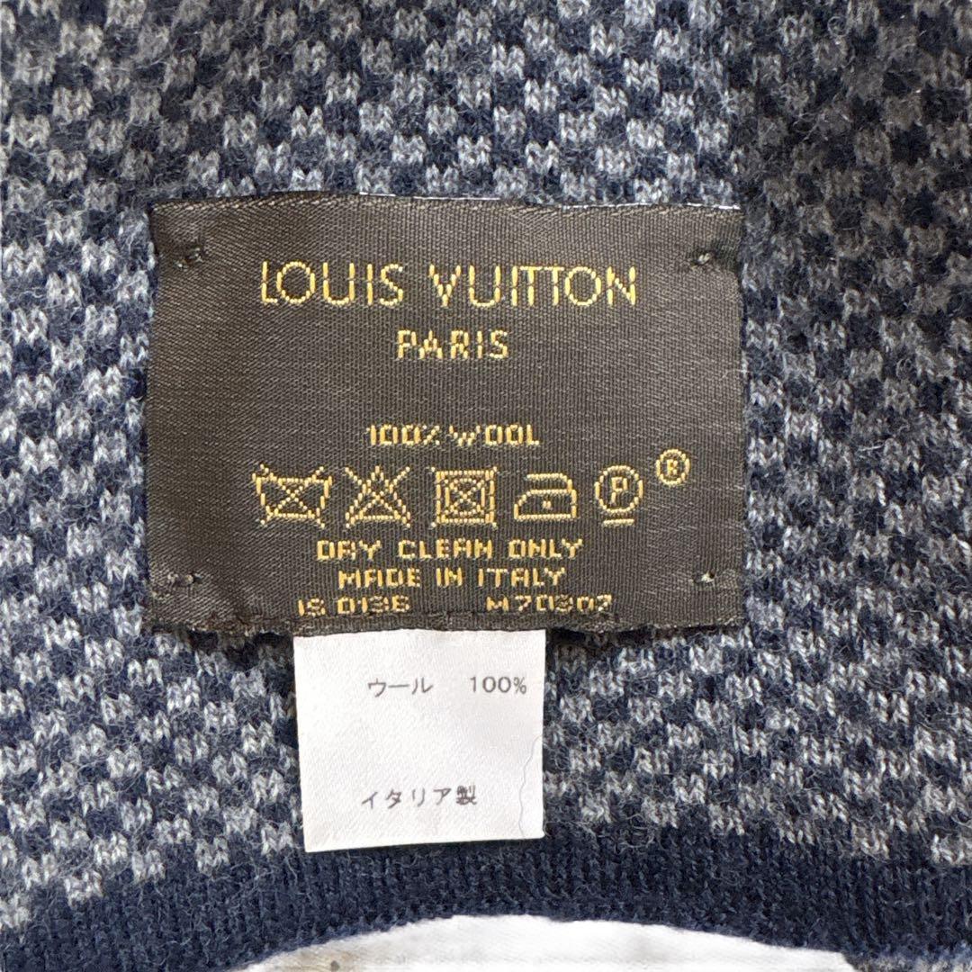 ルイヴィトン エシャルプ マフラー マイクロダミエ ウール 紺 ネイビー