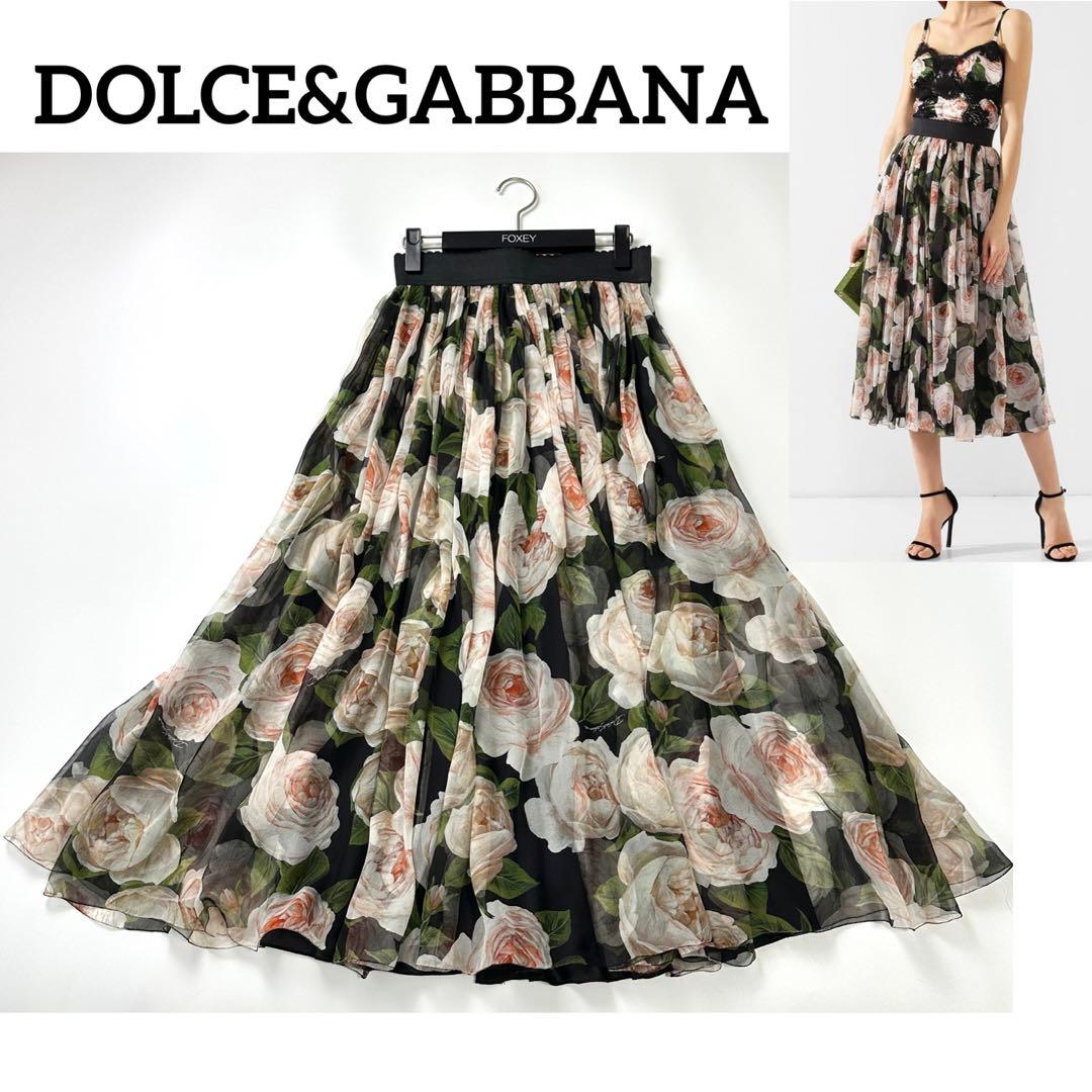 ドルチェ&ガッバーナ＊シルクシフォンローズプリントギャザータック