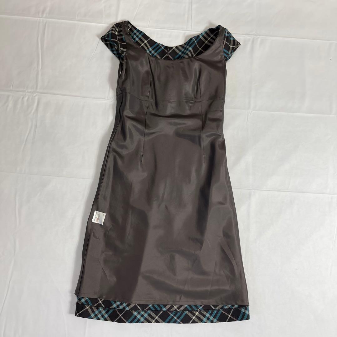 バーバリーブルーレーベル ワンピース 青　ノバチェック ロゴ刺繍 ポニー