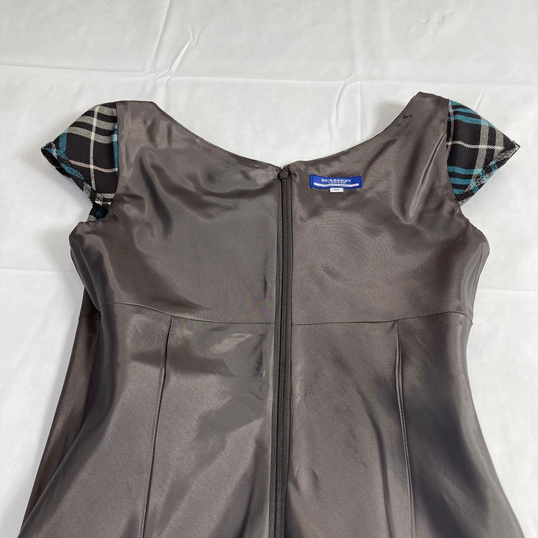 バーバリーブルーレーベル ワンピース 青　ノバチェック ロゴ刺繍 ポニー