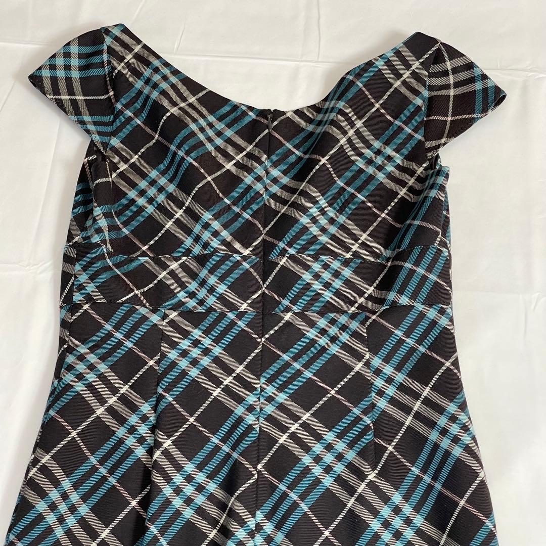 バーバリーブルーレーベル ワンピース 青　ノバチェック ロゴ刺繍 ポニー