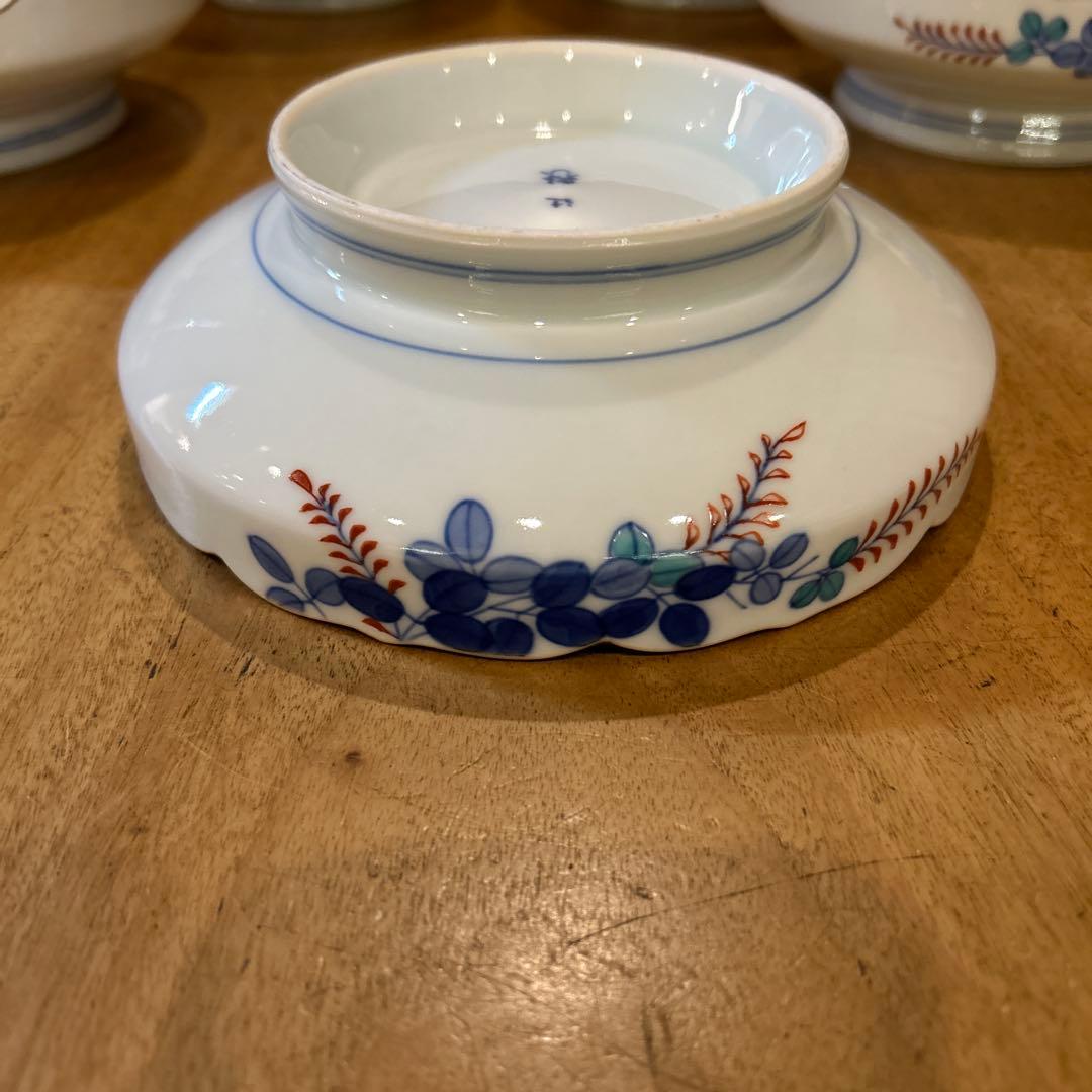 有田焼 辻製磁 辻常陸 萩絵付 高台平鉢 昭和期 五枚 (全十