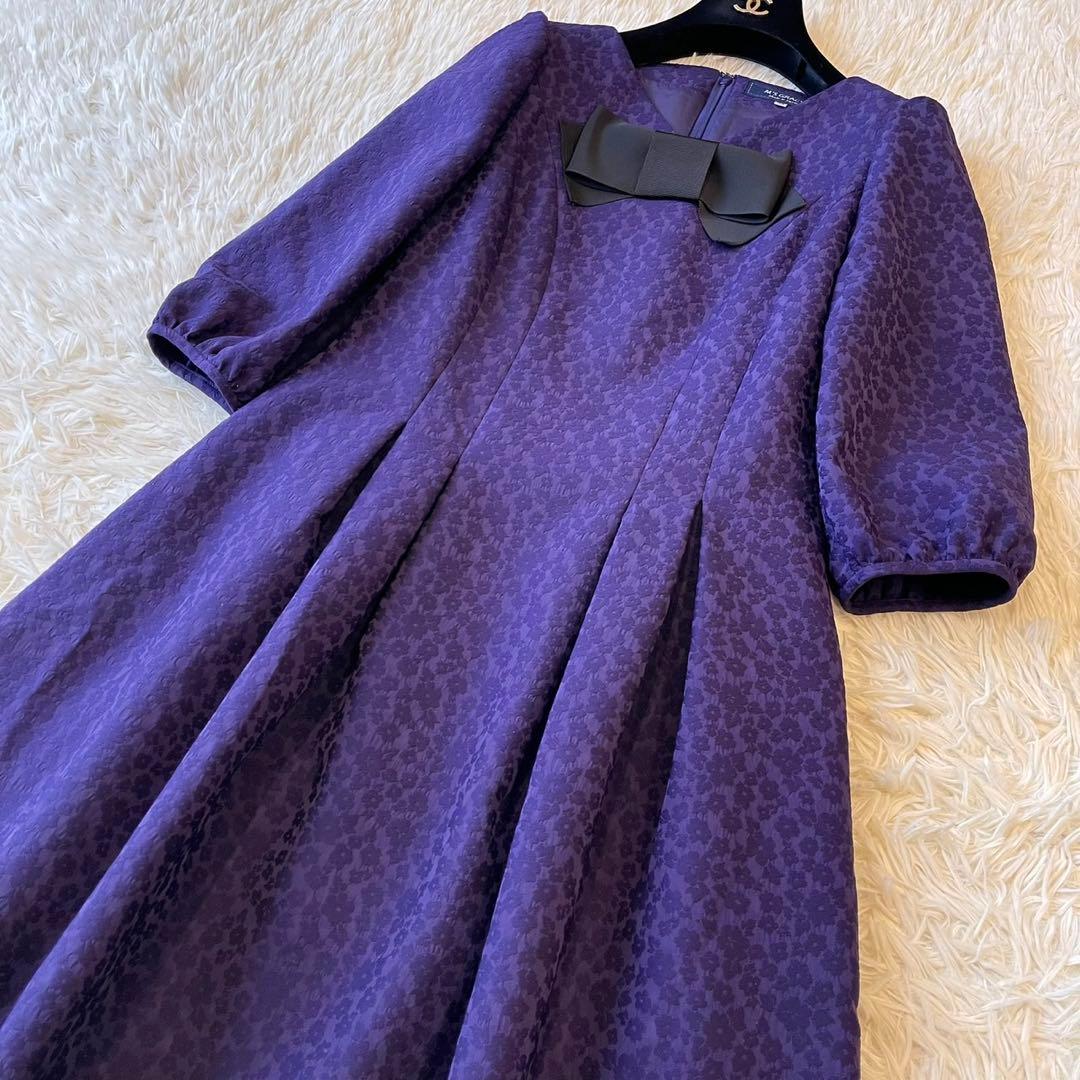 極美品 M'S GRACY フラワー ジャガード ワンピース パープル 36