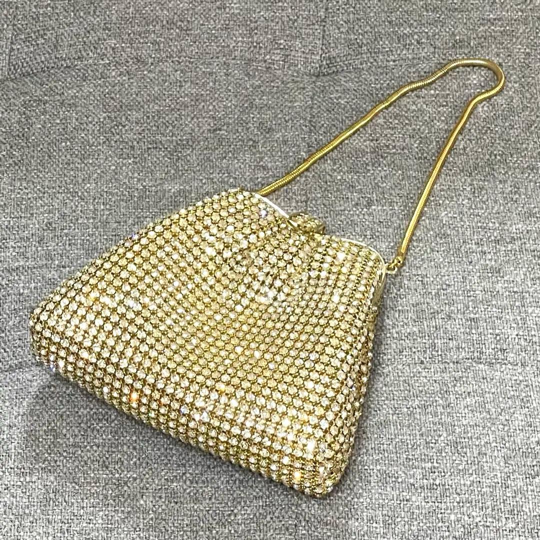 ラインストーン装飾 ゴールド ハンドバッグ パーティーバッグ キラキラ