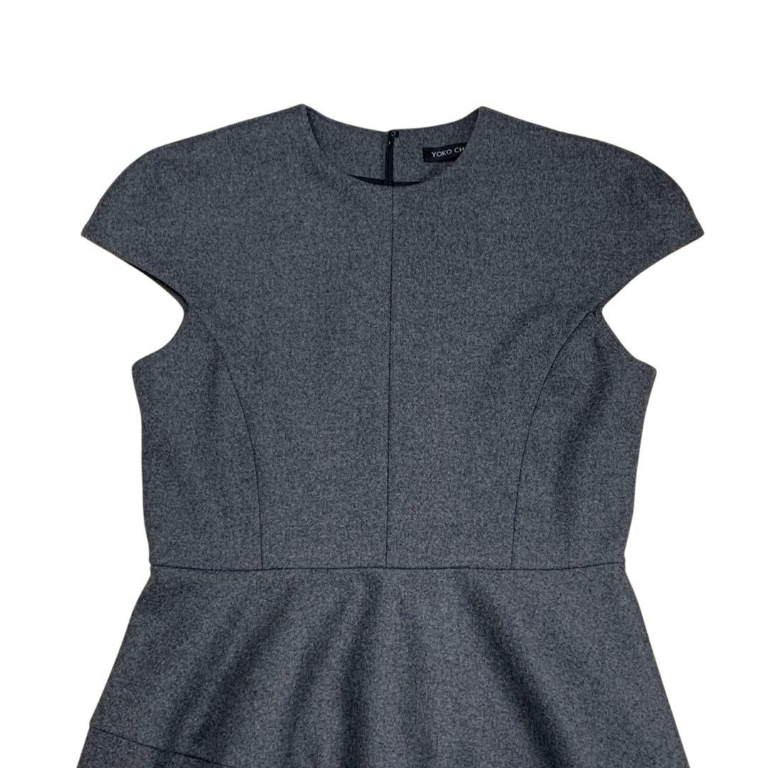 YOKO CHAN クルーネック 膝丈 キャップスリーブ ワンピース40ウール