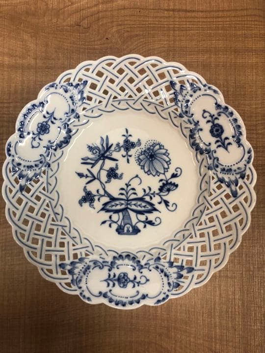 マイセン　ブルーオニオン　21cm 透かしプレート コンポート