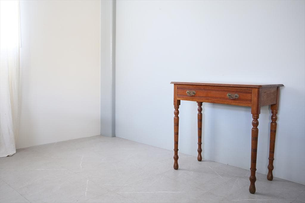 英国アンティーク木製テーブル/ダイニング机/作業台/飾り棚/デスク(92-141