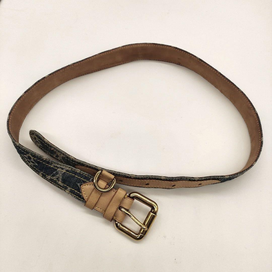 【美品】ルイヴィトン モノグラムデニム ベルト レザー ヌメ革 ゴールド金具